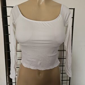 White Long Sleeve Ribbed Women's Top